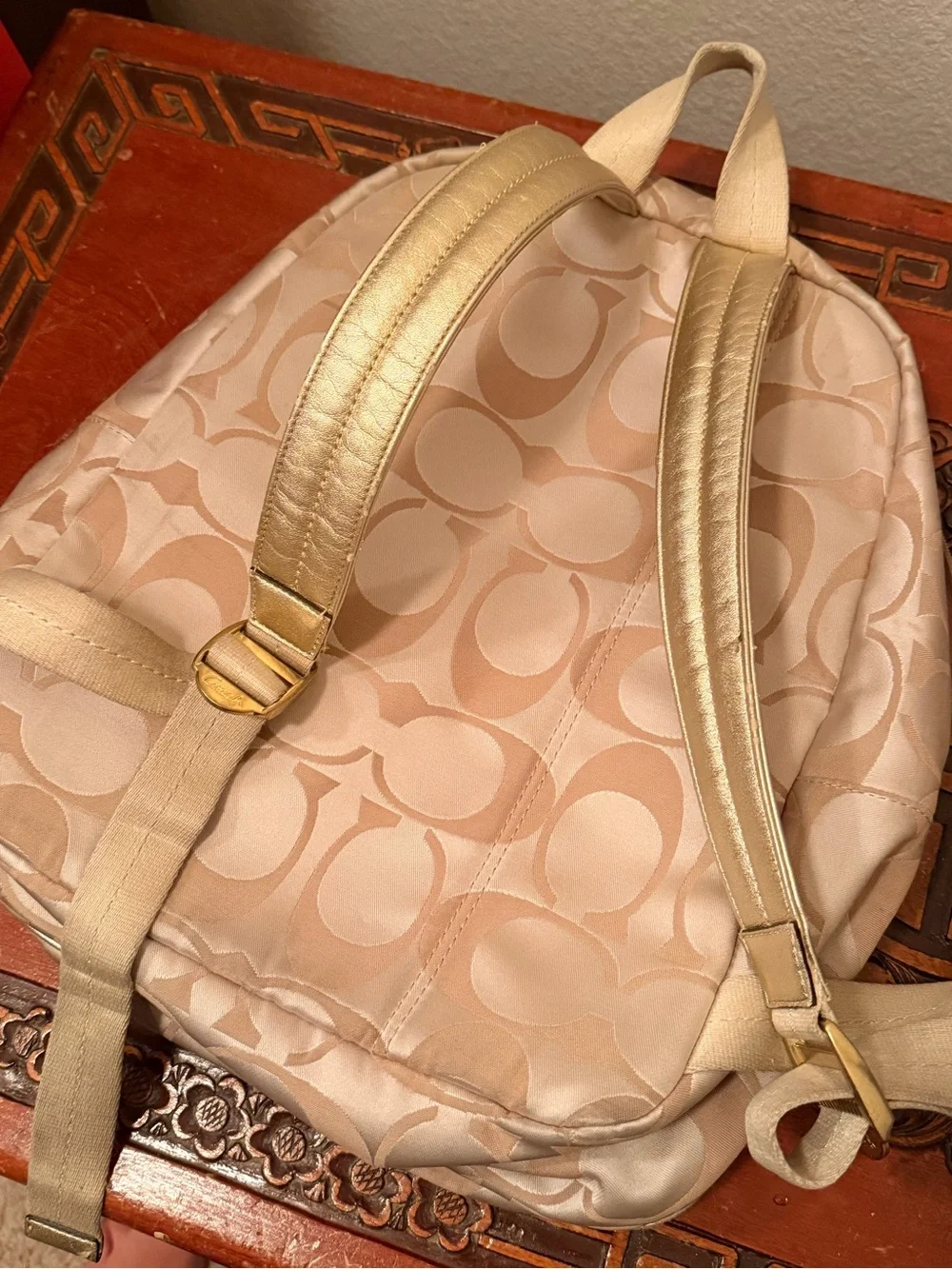 Coach Beige Signature Backpack with Multi-Color Floral Print